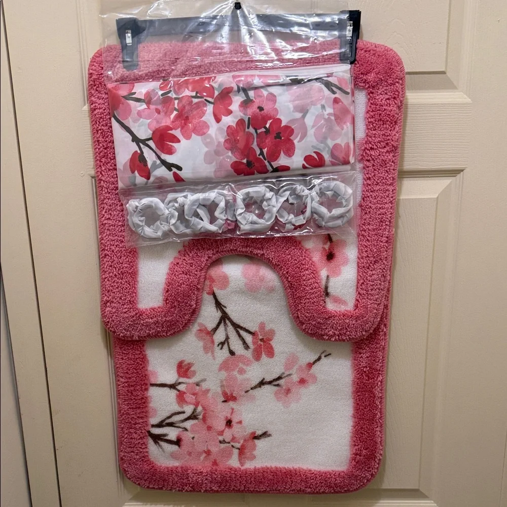 Floral Pink Bath Mat Set